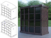 32 NICHE COLUMBARIA 2 SIDED<br />
Tan Brown Walls with Black Doors