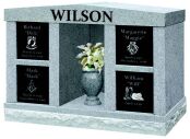 4 NICHE COLUMBARIA W/ALCOVE<br />
Shown in Grey with laser etching