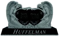 DOUBLE ANGEL HOLDING HEART<br />
Shown in Premium Jet Black with laser etching